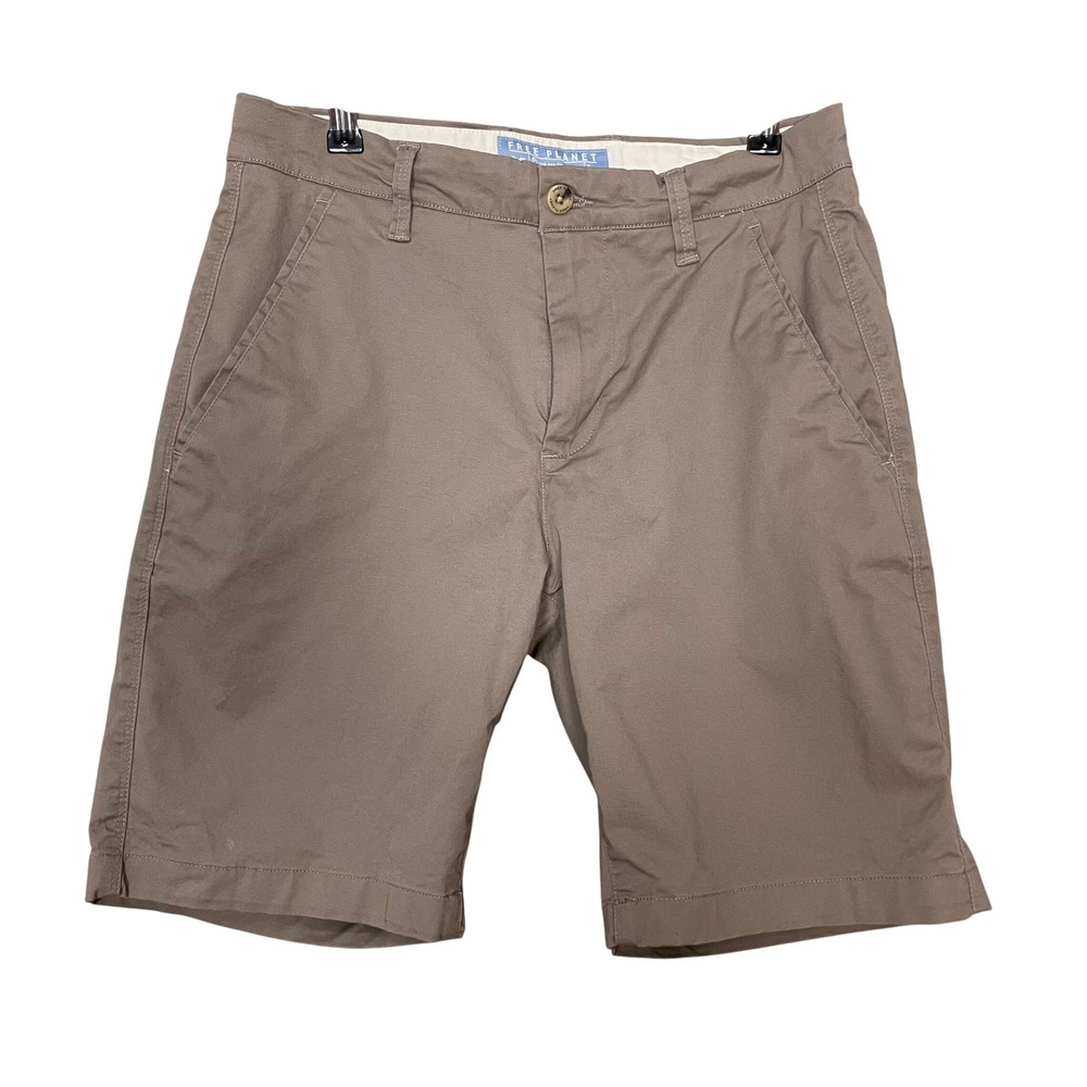 Free Planet Stretch Chino Shorts Men Desert Taupe Brown Men Cotton Spandex Sz 28